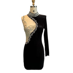 Sexy Black Dress Short Rhinestone Butterfly Beaded 3D Luxury Dress