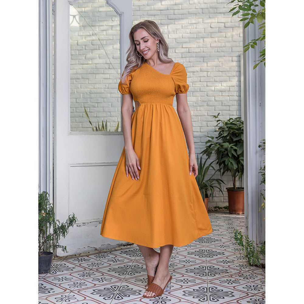 Women Popular Wrapped Chest Solid Color Dress  Summer Slim-Fit Jumpsuit Maxi Dress