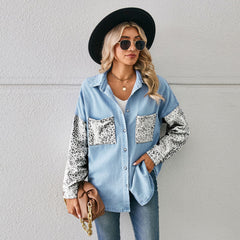 Leopard Print Denim Cardigan with Long Sleeve – Trade Loose Stitching