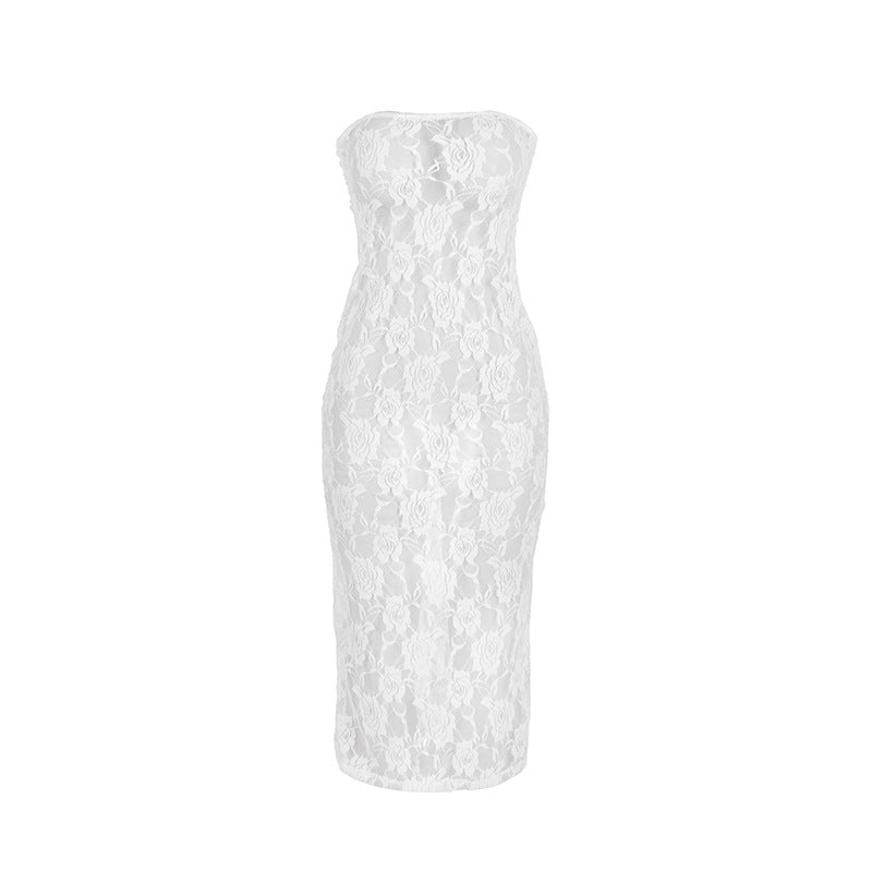 Sexy Summer Solid Color Sleeveless Mesh Sexy Lace Maxi Dress