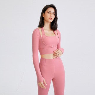 Yoga Clothes with Chest Pad Women Sexy Running Exercise T-shirt Long Sleeve Quick-Drying Workout Clothes Tops Outerwear