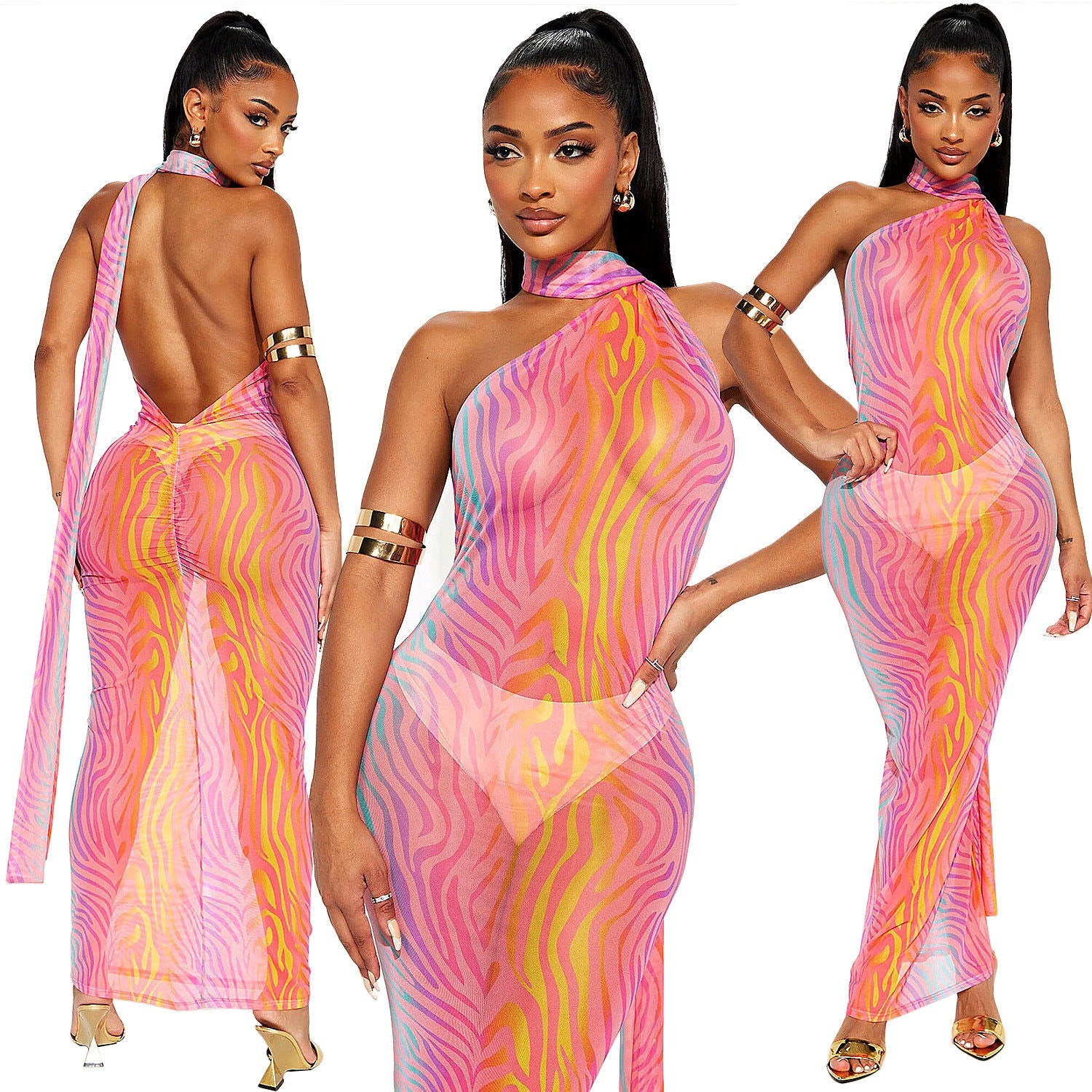 Summer Casual Sexy Transparent Backless Gauzy Halter Dress – Best for Beach Parties and Date Nights