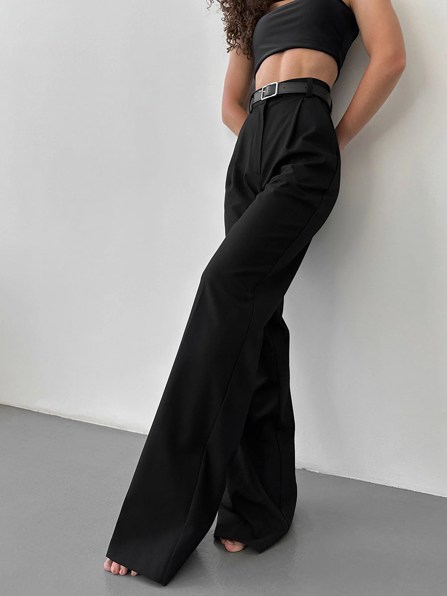 High-Waisted Straight-Leg Wide-Leg Suit Pant