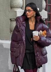 Plum Gloss Oversized Puffer Jacket