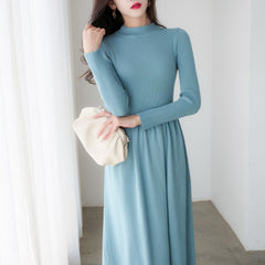 Spring Autumn Half Turtleneck Knitted Dress Women Clothing Waist Controlled Mid Length Sweater Dress Outerwear Bottoming Dress