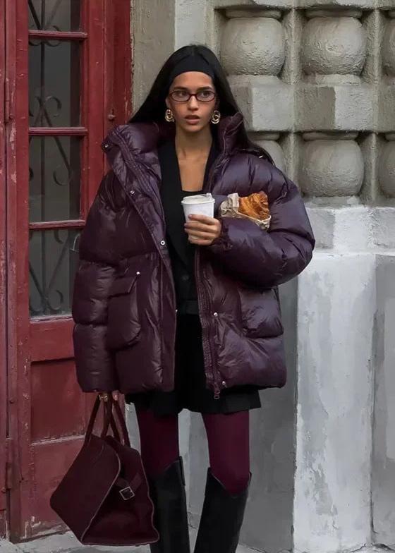 Plum Gloss Oversized Puffer Jacket