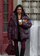 Plum Gloss Oversized Puffer Jacket