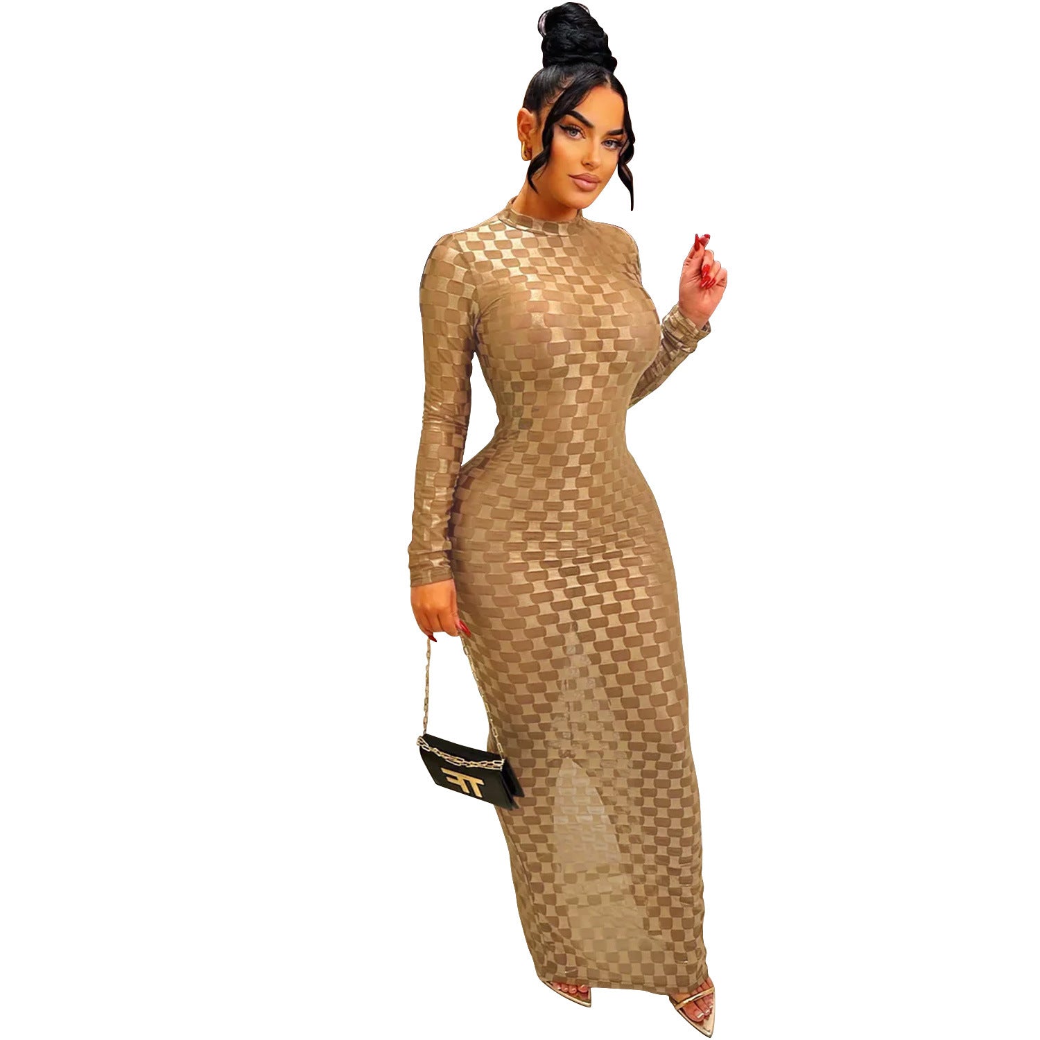 Women’s Solid Color Long Sleeve Sexy Slim Fit Maxi Dress – Elegant & Flattering Style