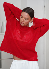 Sheer Red Knit Sweater - Bold and Breezy