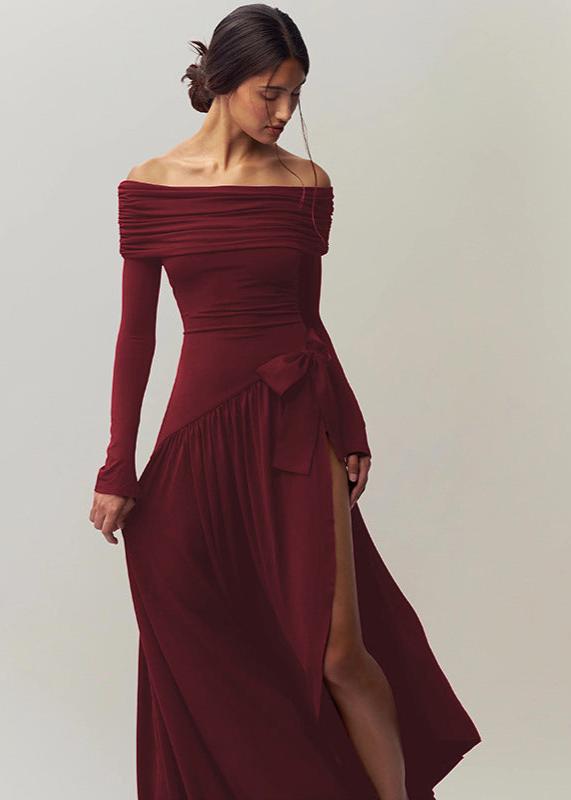 Ruby Elegance Off-Shoulder Gown