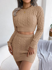 Autumn Winter Casual Twist Cropped Sweater Hip Skirt Knitting Suit Women Clothing