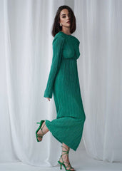 Emerald Glow Open-Back Dress