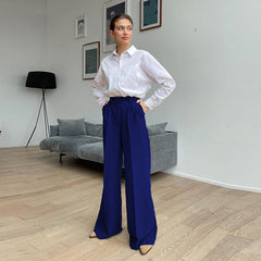 Spring Office High Waist Loose Klein Blue Casual Trousers Drooping Wide Leg Pants Women Work Pant