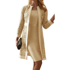 Women Clothing Color Lace Cardigan Dress Two Piece Coat