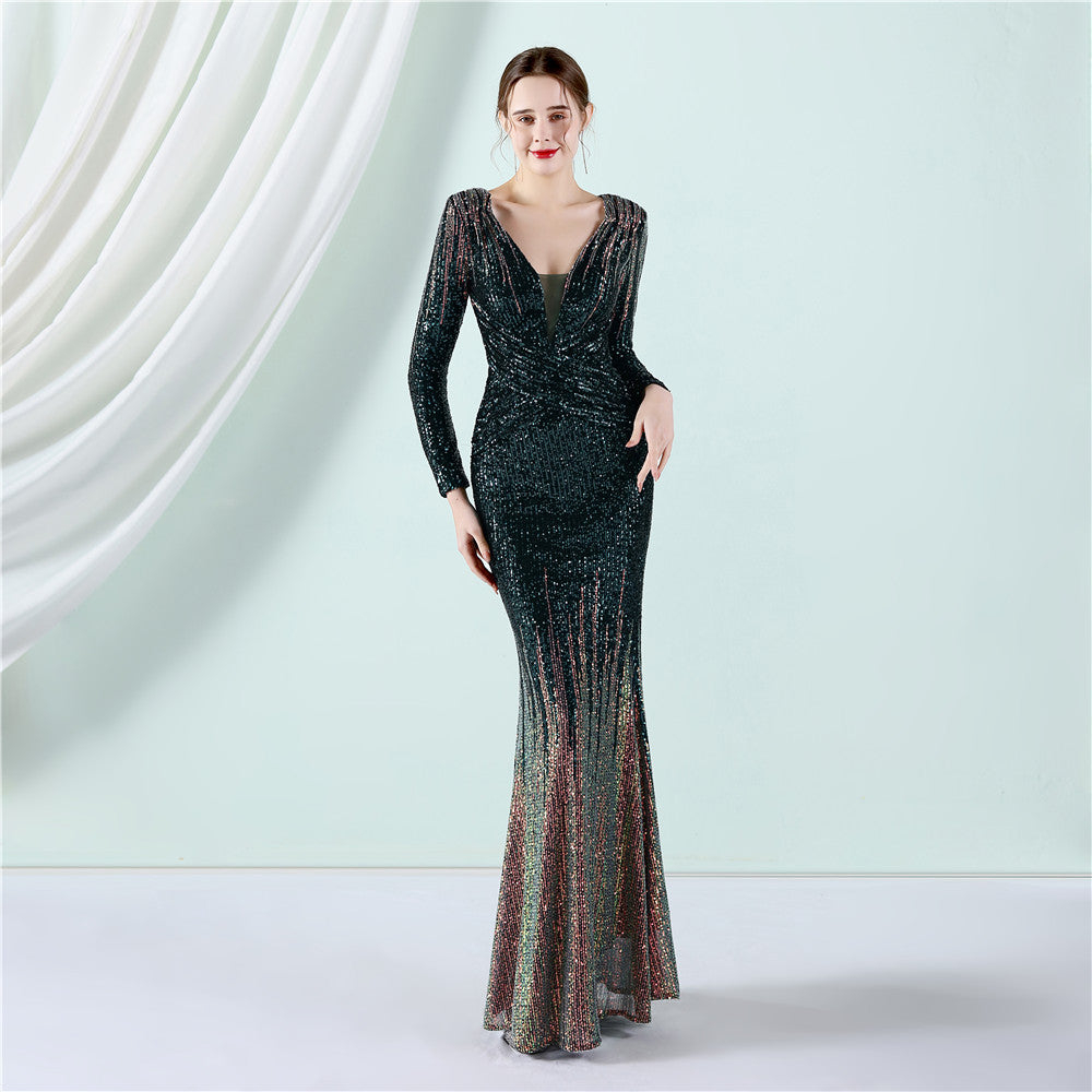 Gradient Sequin Long Sleeve Evening Dress – Spring Summer Toast Dress