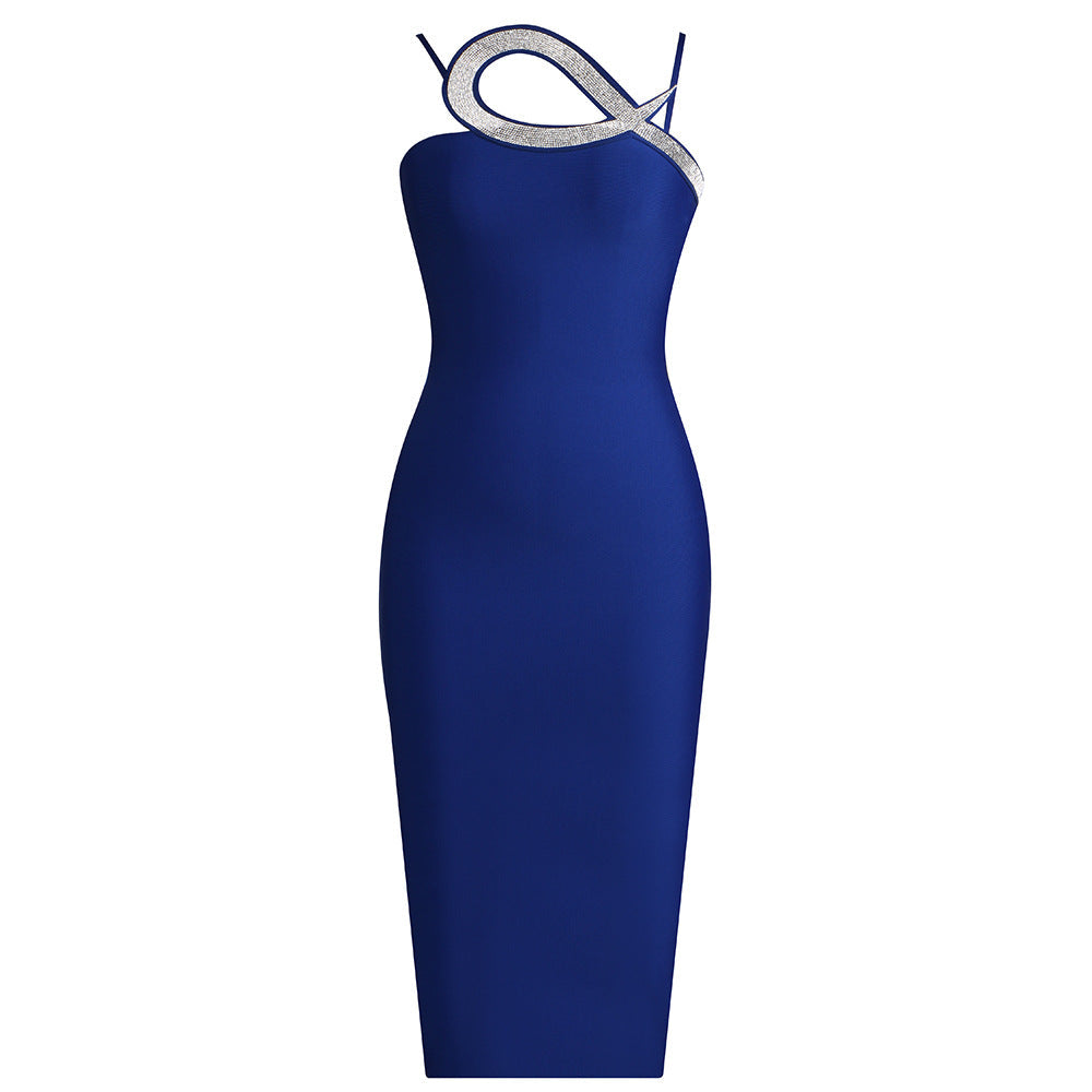 Sexy Diamond Bandage Dress for Party Gathering – Sling Midi Dress