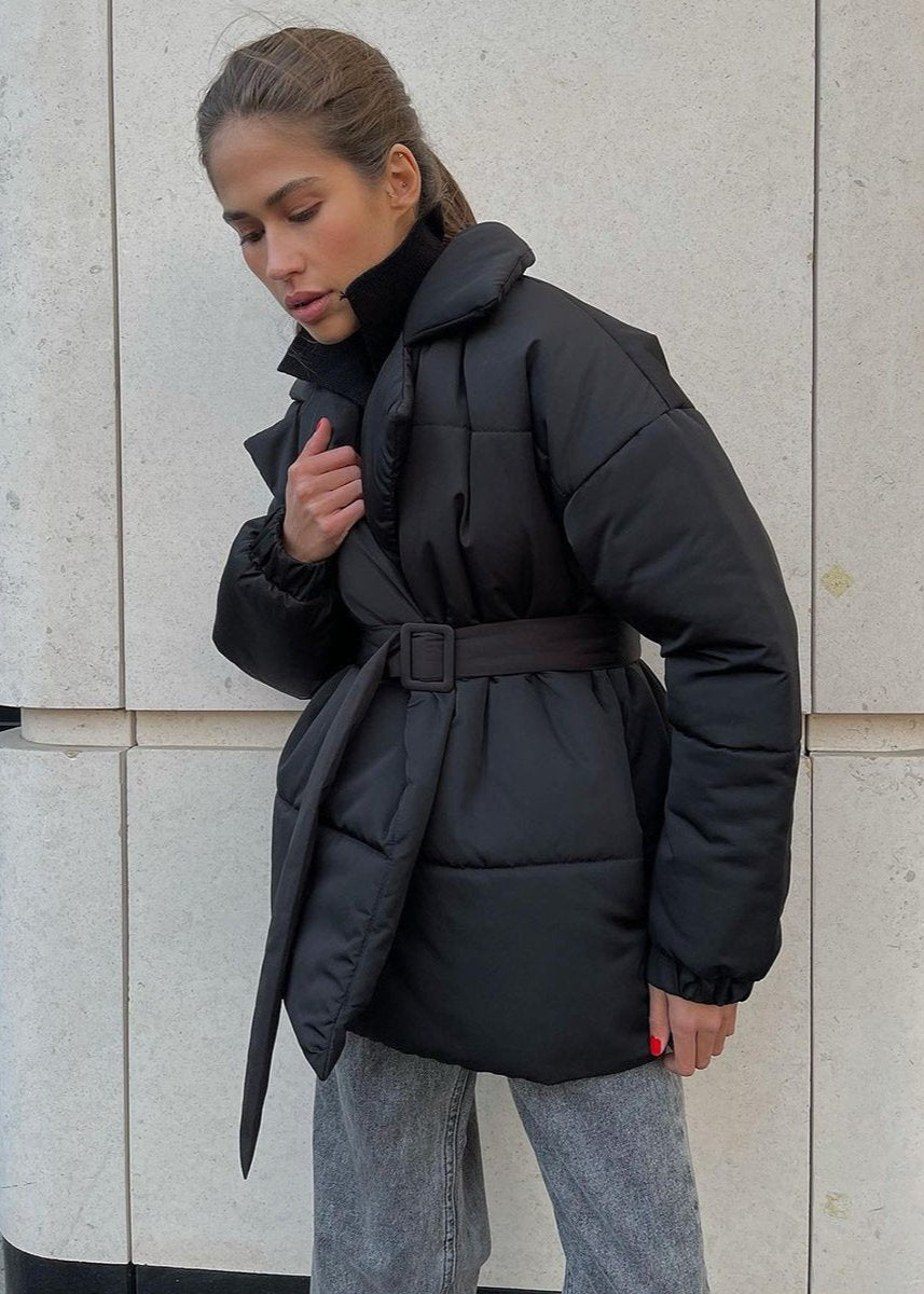 Belted Puffer Jacket - Sleek Winter Warmth