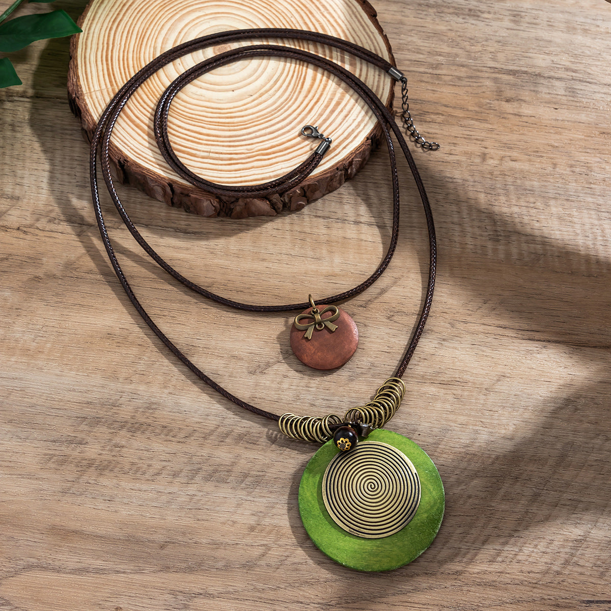 Wooden Disc Beaded Long Necklace