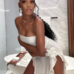 Women’s Strapless Backless Slit White Sexy Dress – Ultimate Elegance