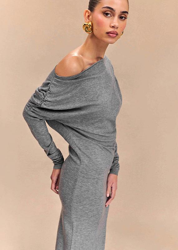 Gray Off-Shoulder Maxi Dress