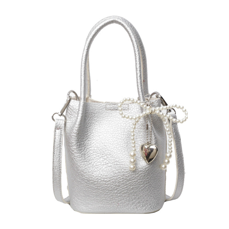 Elegant-Pearl-Accent Bucket Bag