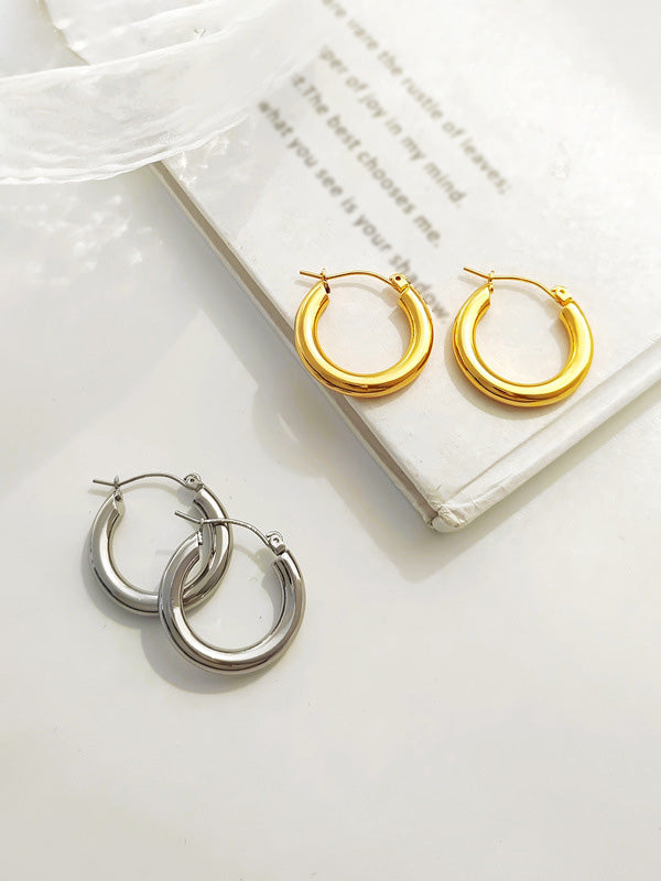 Retro Plain Hoop Earrings Personalized Metal Texture Earrings