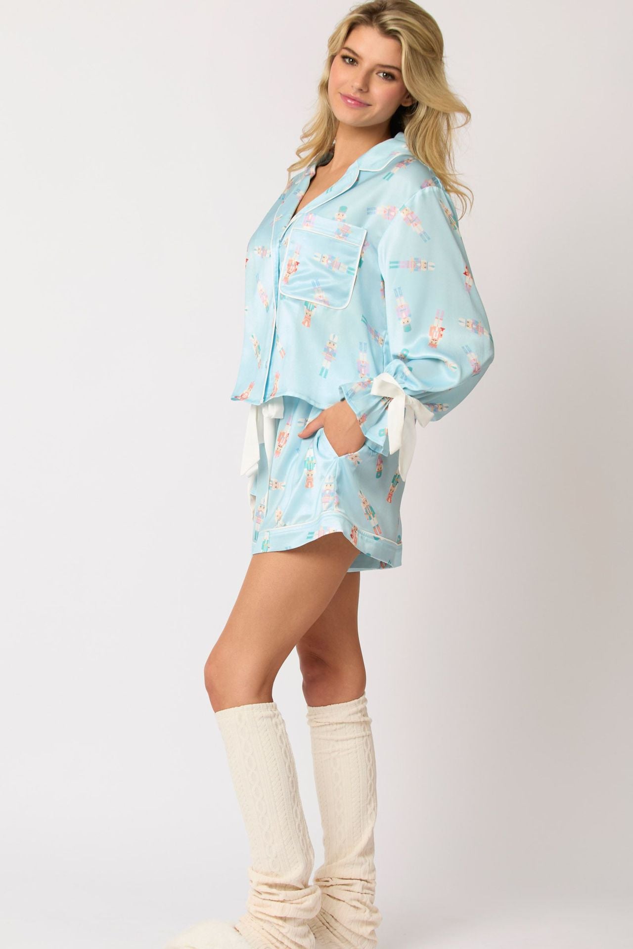 Pink And Blue Nutcracker Shirt Shorts Pajamas Set