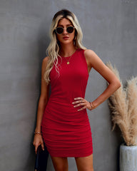 summer Solid Color round Neck Slim-Fit Sheath Women Dress Chic