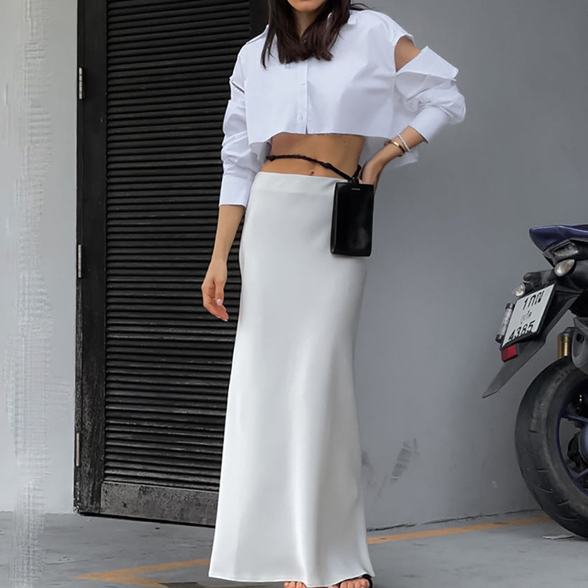 White Long Skirt for Women – Casual Office High Sense Clothing