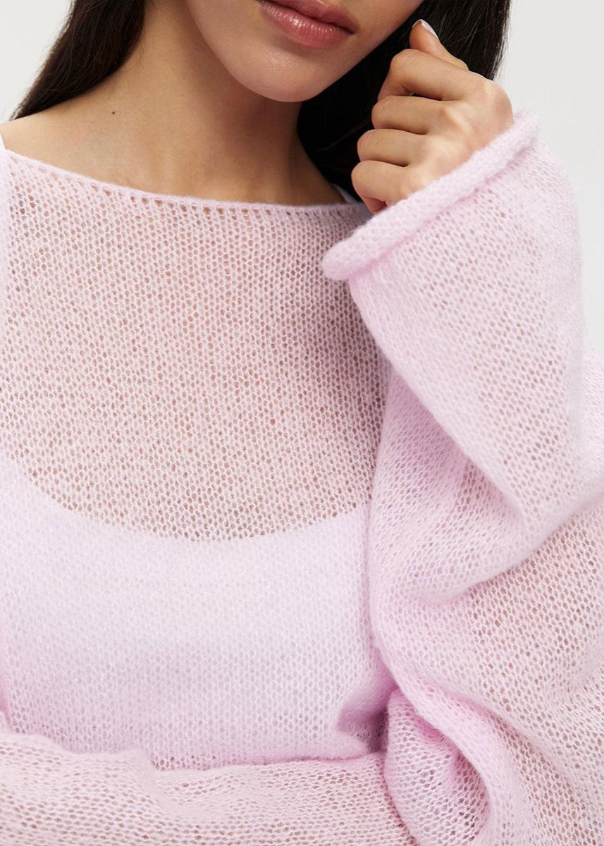 Sheer Pastel Pink Knit Sweater - Soft and Elegant