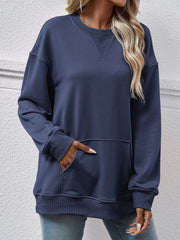 Autumn Winter Casual Sweatshirt Women Loose Round Neck Pocket Women Top