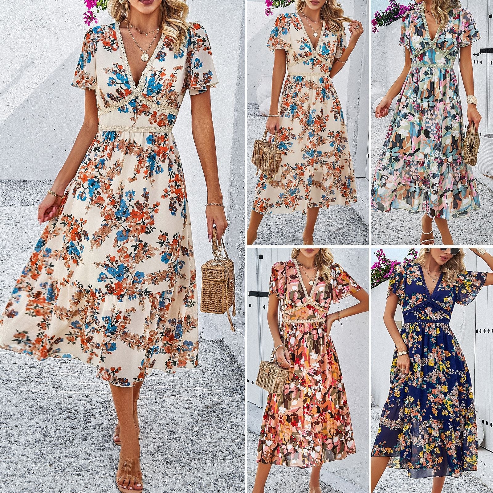 Women Clothing Dress Shein Spring Summer Casual Holiday Floral Print Dress