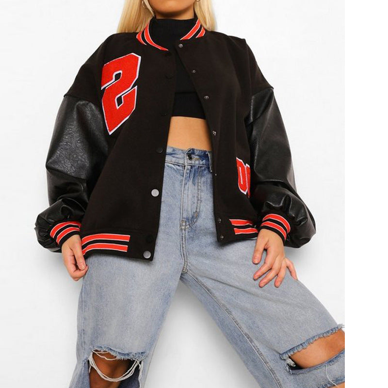 Women’s Autumn Winter Hip Hop Fleece Padded Varsity Jacket