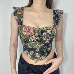 Sexy Retro Embroidered Strap Vest: Chic Floral Slim Top