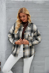 Women Autumn Winter Long Sleeve Loose Plaid Shirt Woolen Coat for Women