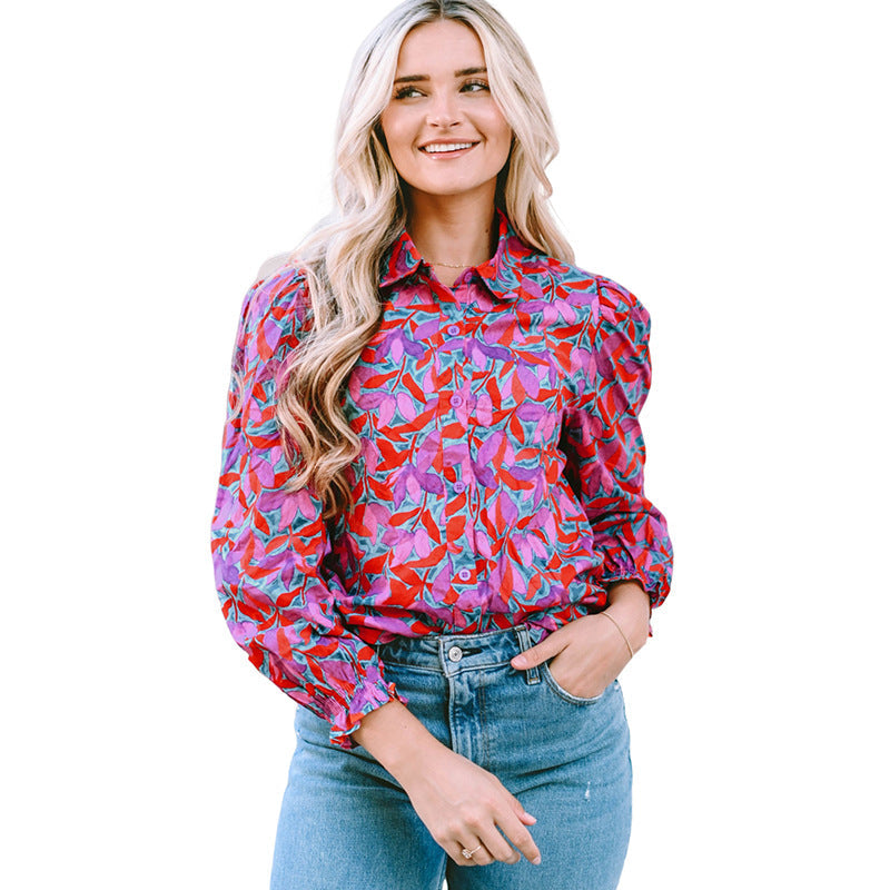 Abstract Printing Sweet Puff Sleeve Long Sleeve Top for Women – Trendy Women’s Clothing