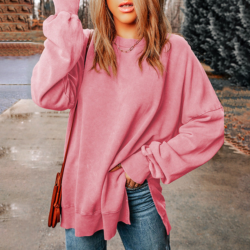 Simple Solid Color Loose Pullover Top Women Autumn Multicolor Minimalism All Matching Hoodie