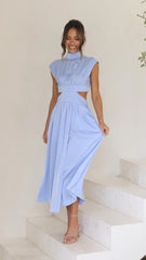 Sweet Street Summer Stand Collar Solid Color Cropped Outfit Maxi Dress