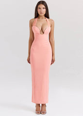 Coral Elegance Halter Maxi Dress