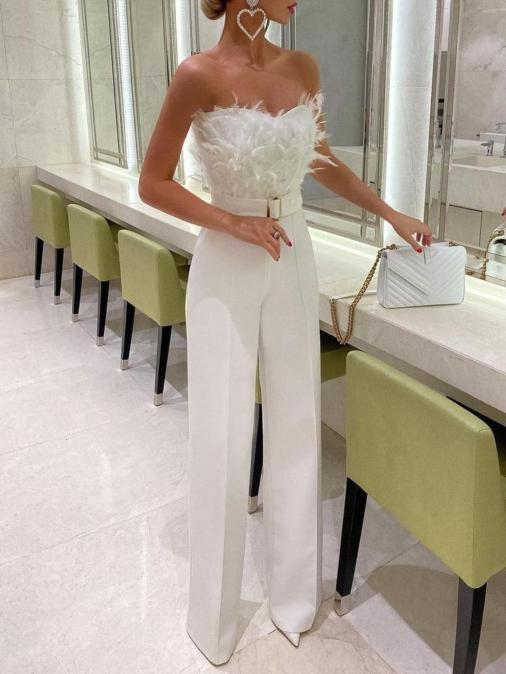 Spring Summer Feather Tube Top Sexy Jumpsuit – Trendy Women’s Fashion Piece