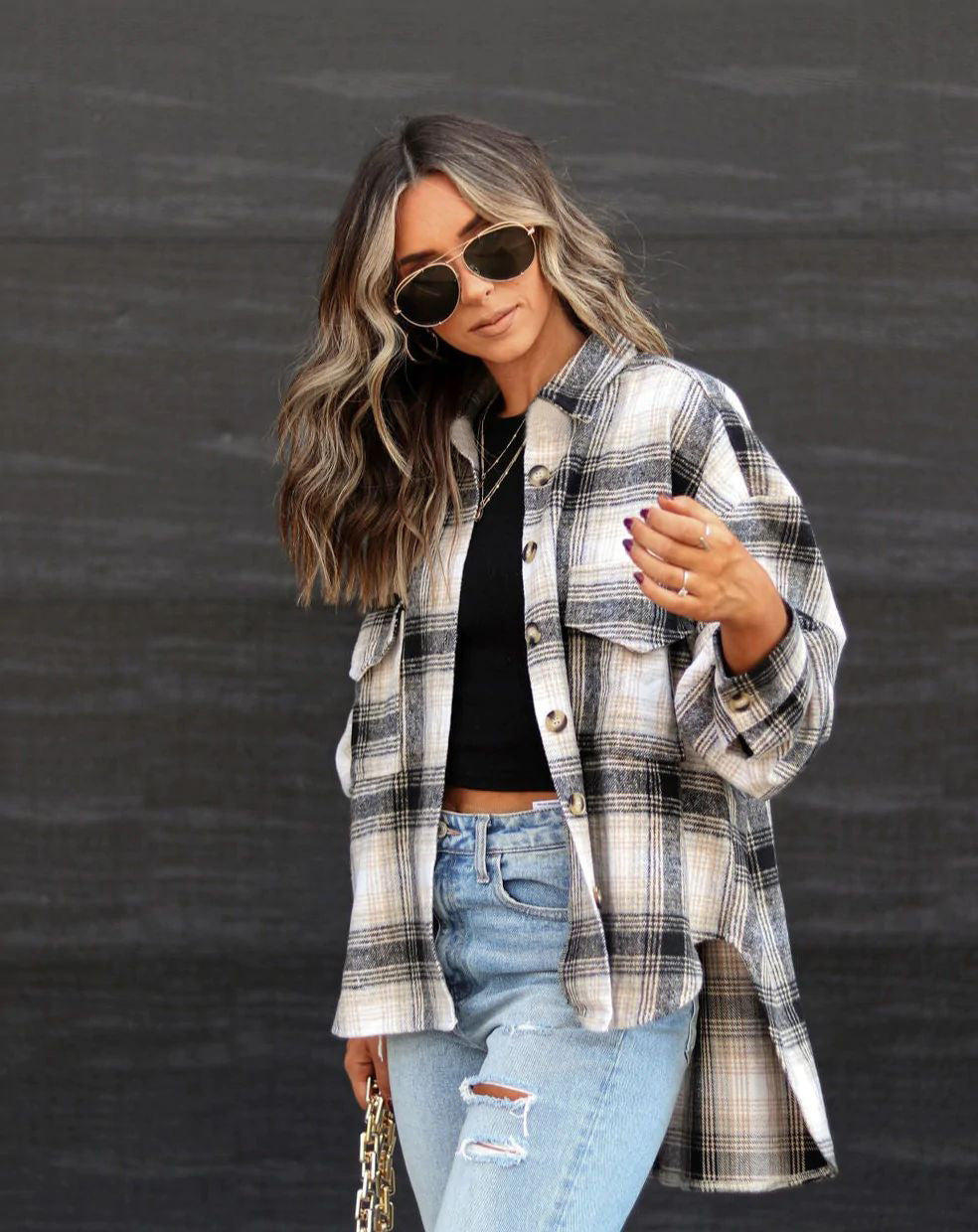 Autumn Winter Women’s Loose Plaid Shirt Woolen Coat – Stylish & Cozy