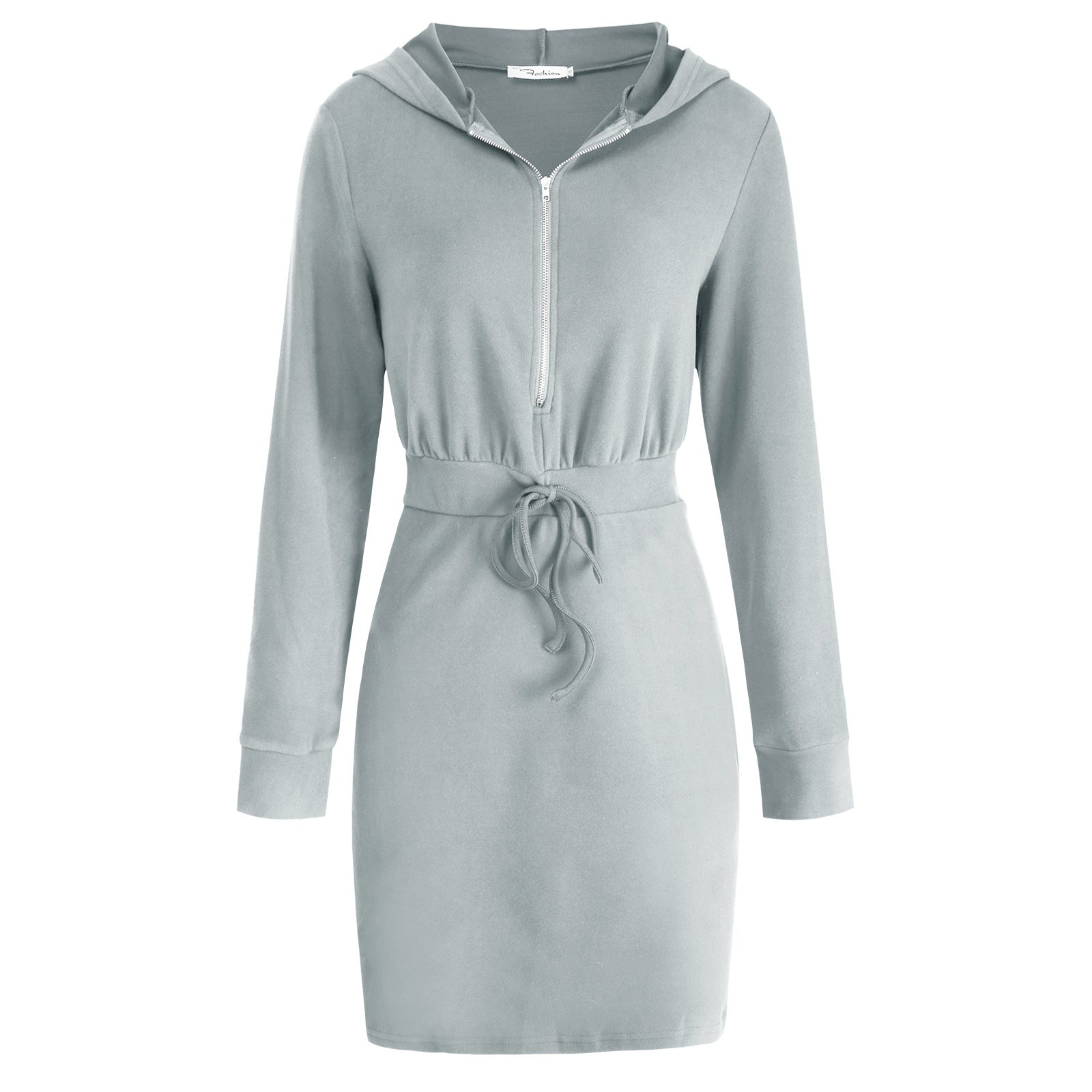 Women Clothing Autumn Winter Long Sleeve Hooded V-neck Dress Midi Dress