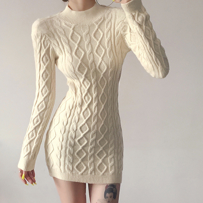 Autumn Fashion Trend Women New Long Sleeve round Neck Backless Slim Fit Hip Knitwear Dress