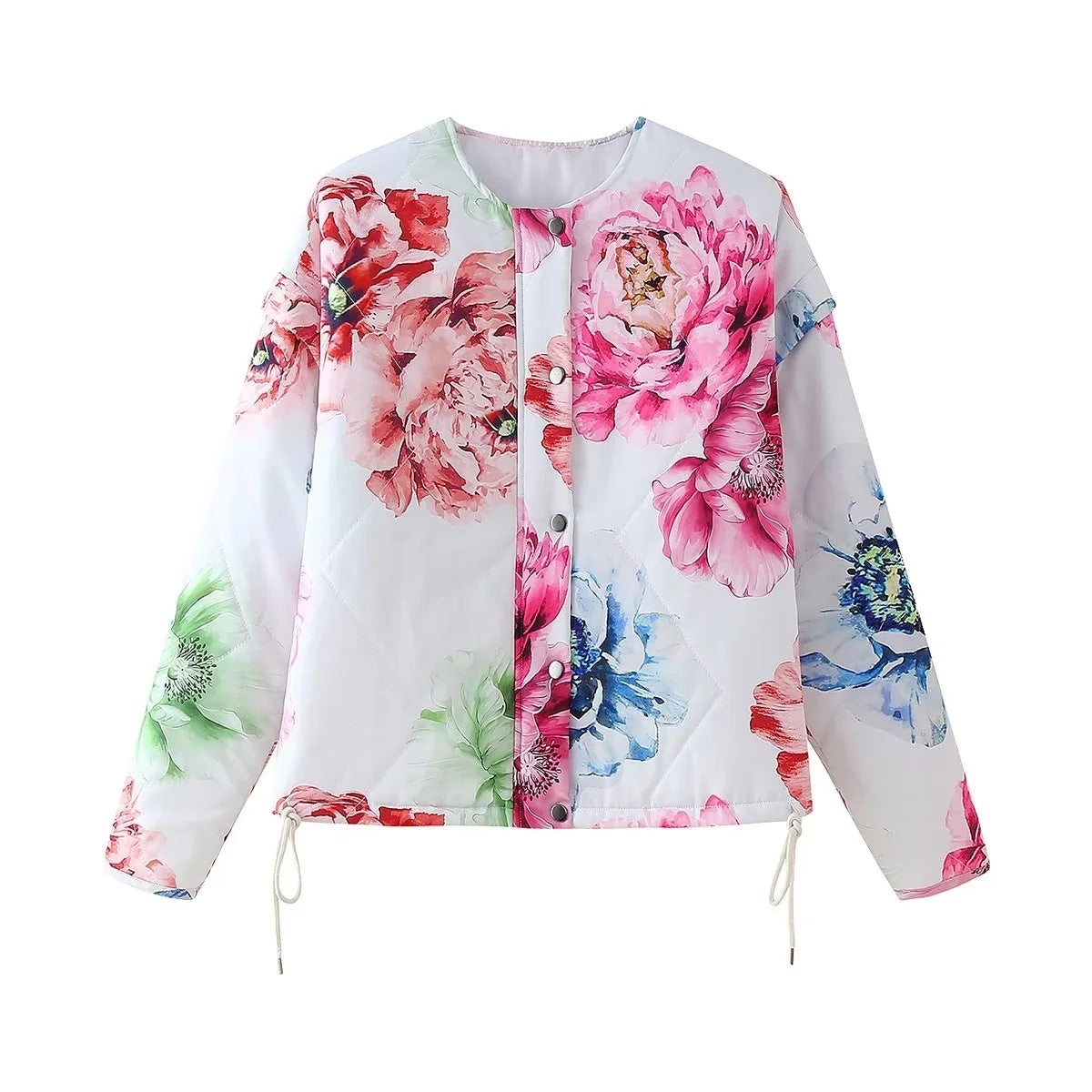 Large print loose Shoulder Drop Drawstring Jacket