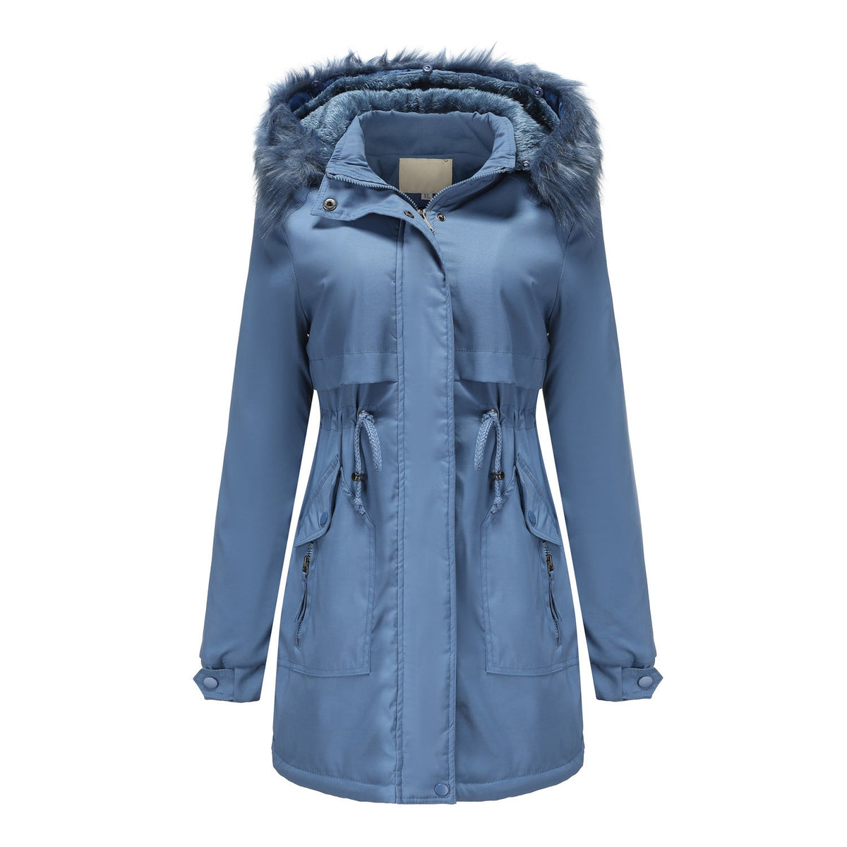 Women Cotton Padded Coat Detachable Fur Collar Detachable Hat Quilted Parka Women