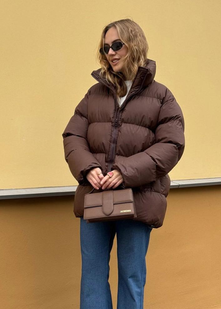 Hooded Chocolate Puffer Jacket - Cozy and Trendy