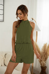 Summer Halter Off-the-Shoulder Split Backless Button Jumpsuit Shorts