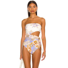 Printed One Piece Swimsuit Tube Top & Beach Spring Skirt Set