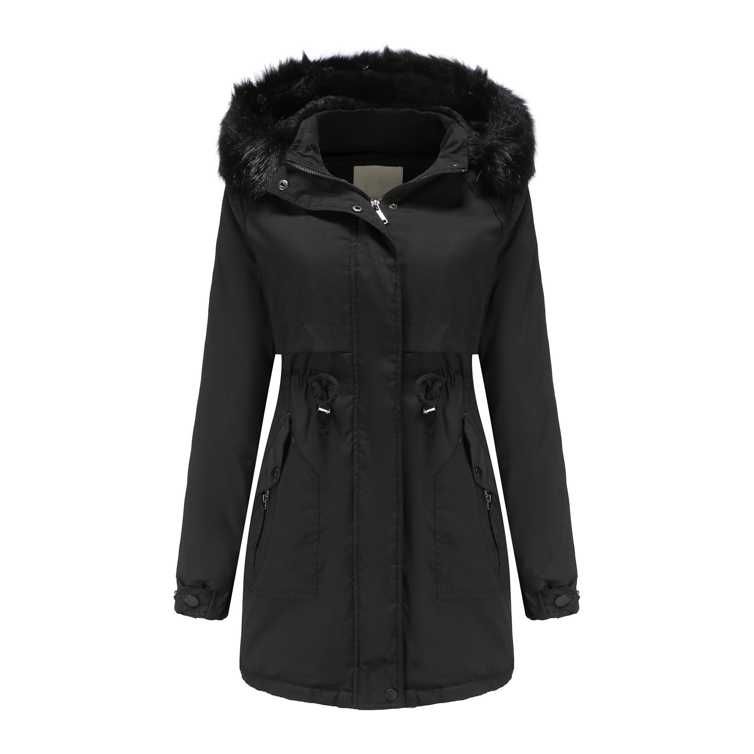 Women Cotton Padded Coat Detachable Fur Collar Detachable Hat Quilted Parka Women