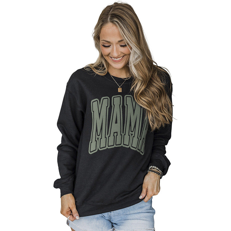 Autumn Pullover round Neck Long Sleeves Top Women Loose Casual Letter Graphic Print Sweatshirt Women